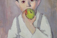 1945, Bambino con mela, olio su tela, 50x40 cm