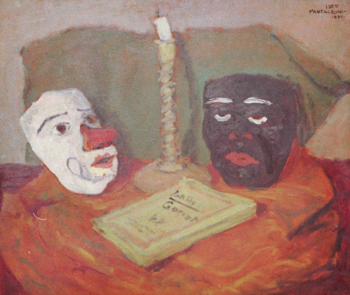 1939, Natura morta con maschere, olio su tela, 50x60 cm